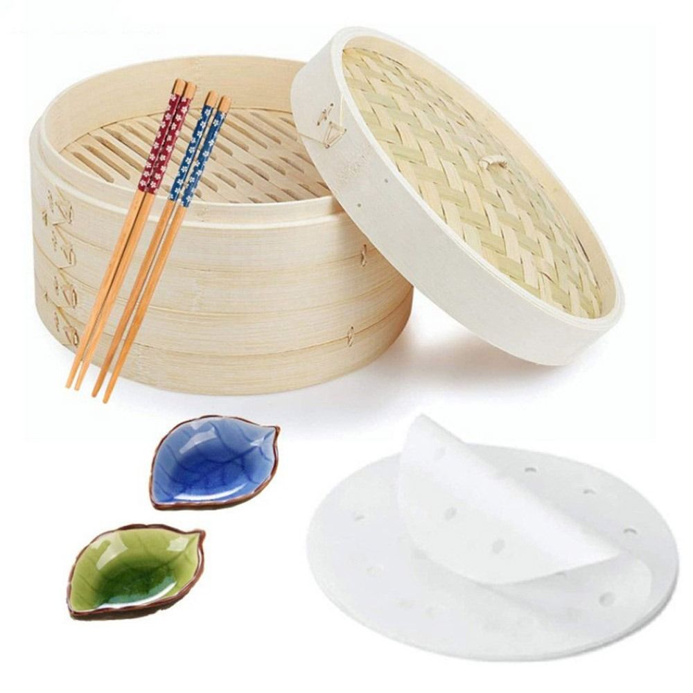 Bao Steamer Bamboo - Chinesischer Bambus-Dampfgarer mit Deckel, Dimsum-Dampfgarer, Dampfkorb